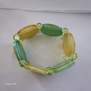 Green/Blue and Yellow Chunky Beaded Iridescent Bracelet